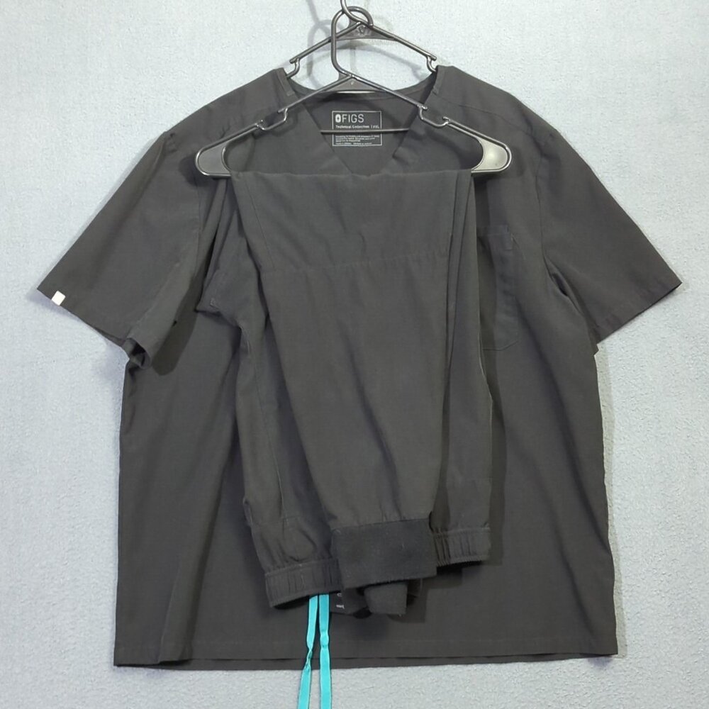 Figs Scrub Set Men's XXL/XL Black FionX Fabric Leon Three Pocket Top Joggers - Picture 1 of 16